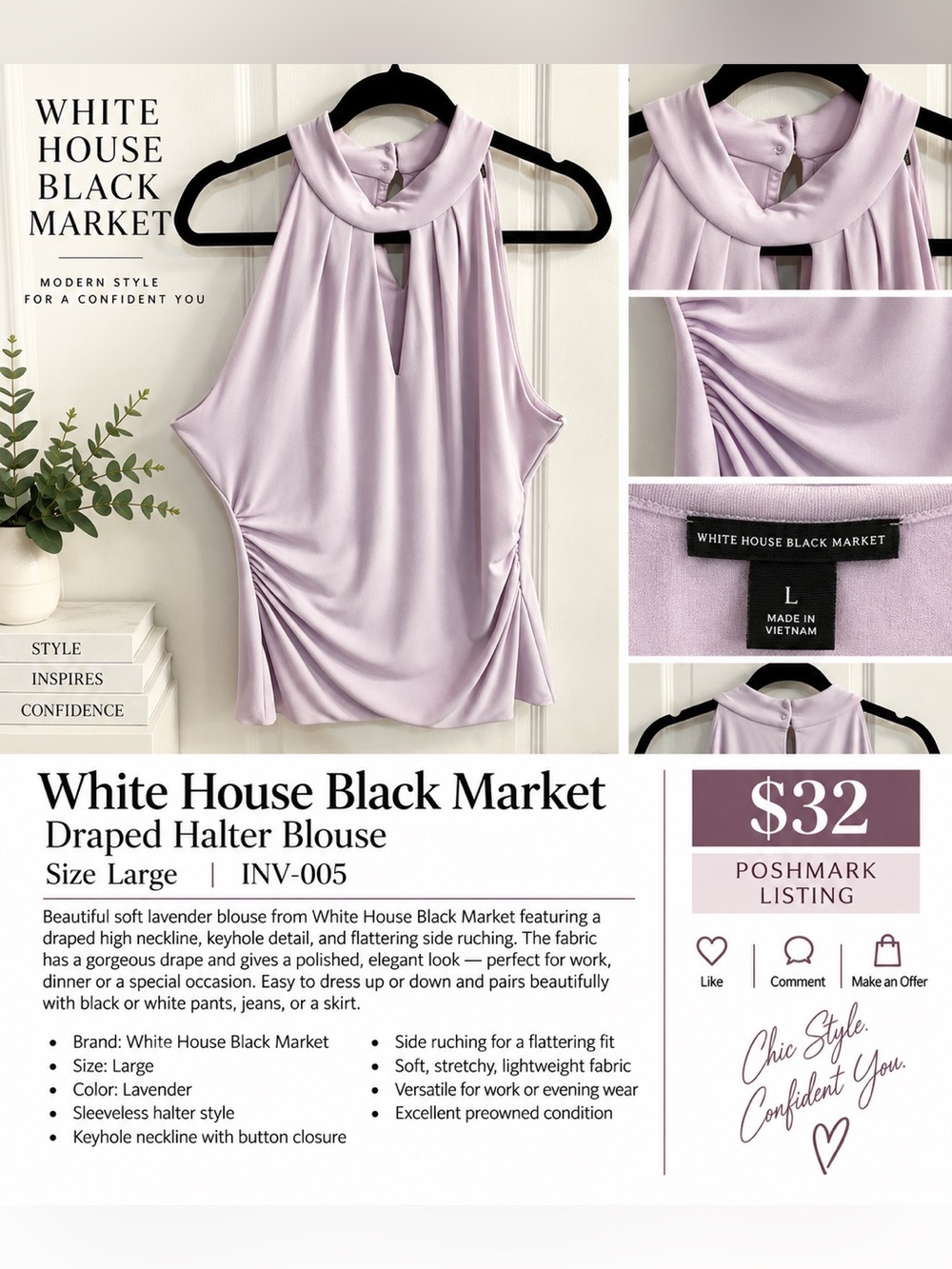 White House Black Market Soft Lavender Halter Blouse